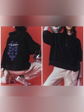 NWT Free People FP Movement Sprint To The Finish Buti Logo Hoodie black grape XS
